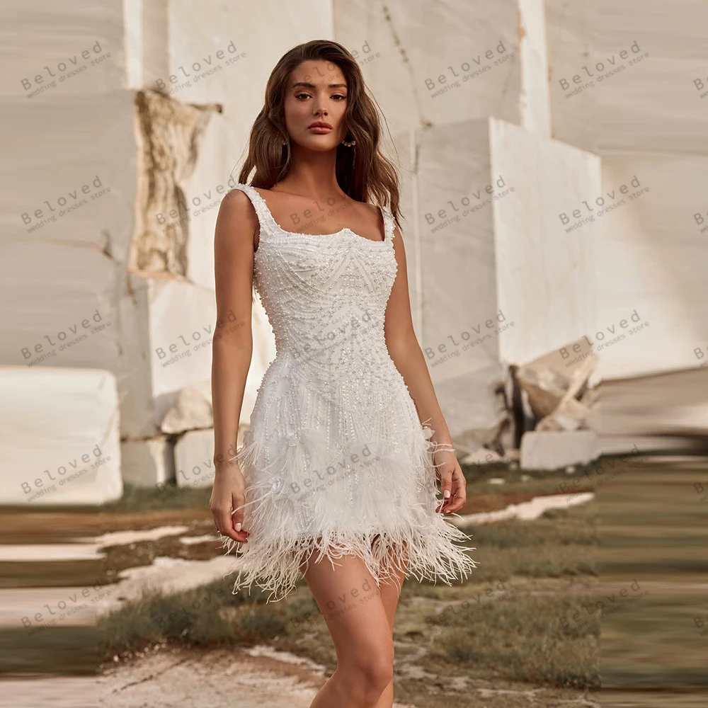 Wunderschöne Brautkleider für Damen, modernes Mini-Hochzeitskleid, ärmellos, quadratischer Kragen, Ballkleid, Vestidos De Novia, individuell gestaltet