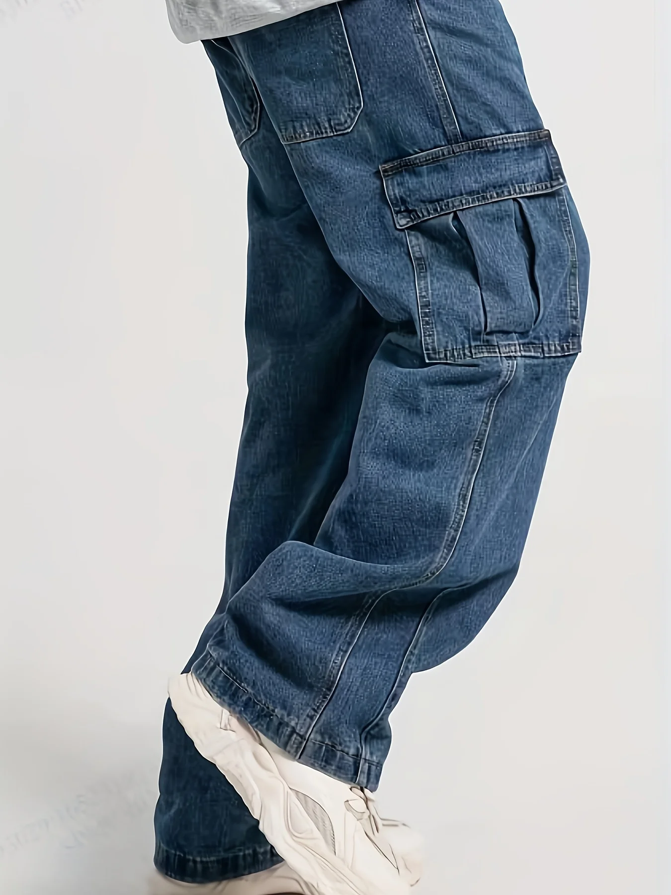 メンズカジュアルジーンズ、四季の新しいアメリカンレトロルーズワークウェア、マルチポケットジーンズ