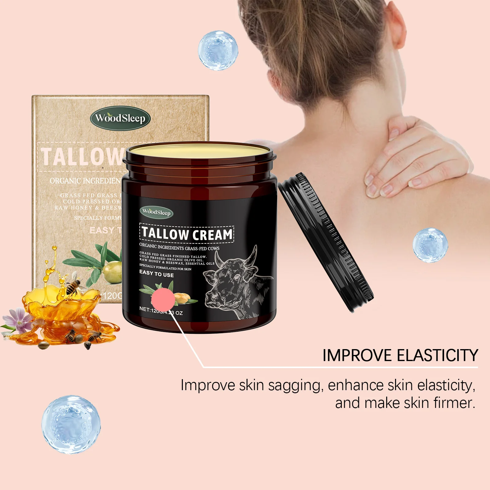 Organic Beef Tallow Cream Moisturizing Acne Repair Fade Acne Marks Smoothing Wrinkles Body Brightening Repair Cream 120g