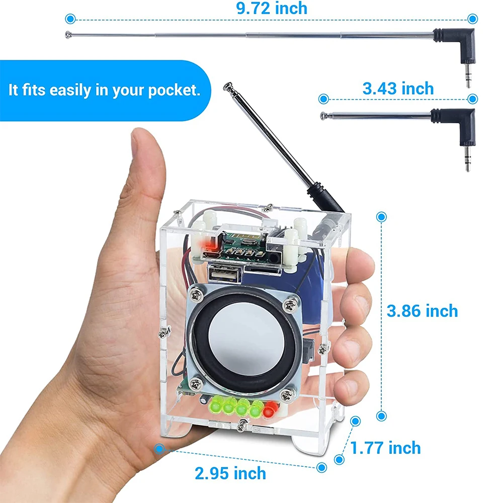 DIY Electronic Radio Kit Bluetooth-Compatible Amplifier Speaker 87-108MHz FM Radio Receiver U-disk/TF Card Music Player Module