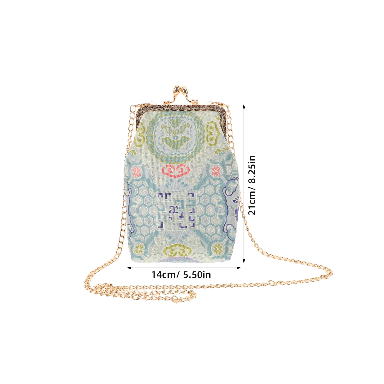 1 Vintage Crossbody Coin Purse 110Cm Chain Embroidered Floral Pattern Small Phone Bag for Women Ethnic Mini Shoulder Pouch