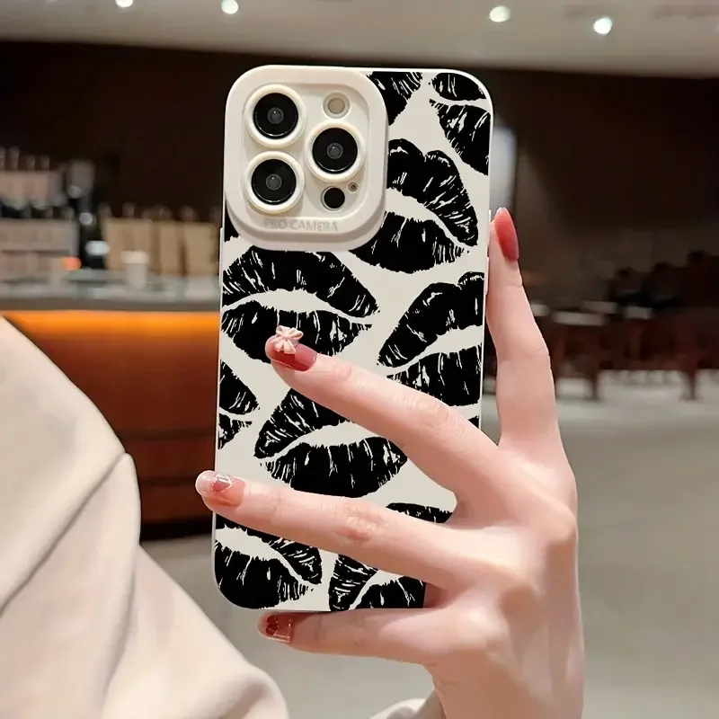 Sexy Black Red Lip Printed Silicone Phone Case For iPhone 16 15 14 13 Pro Max Case For iPhone 11 12 Pro Max XR XS 7 8 Plus Cover