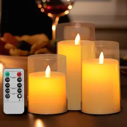 Velas LED sin llama de 3 piezas, luz acrílica de simulación, lámpara de vela romántica para boda con control remoto, fiesta de Navidad, decoración del hogar