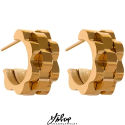 Yhpup Statement Metal Texture Geometric Stainless Steel 18K Gold Plated Earrings Minimalist Charm Trendy Fashion Classic Jewelry