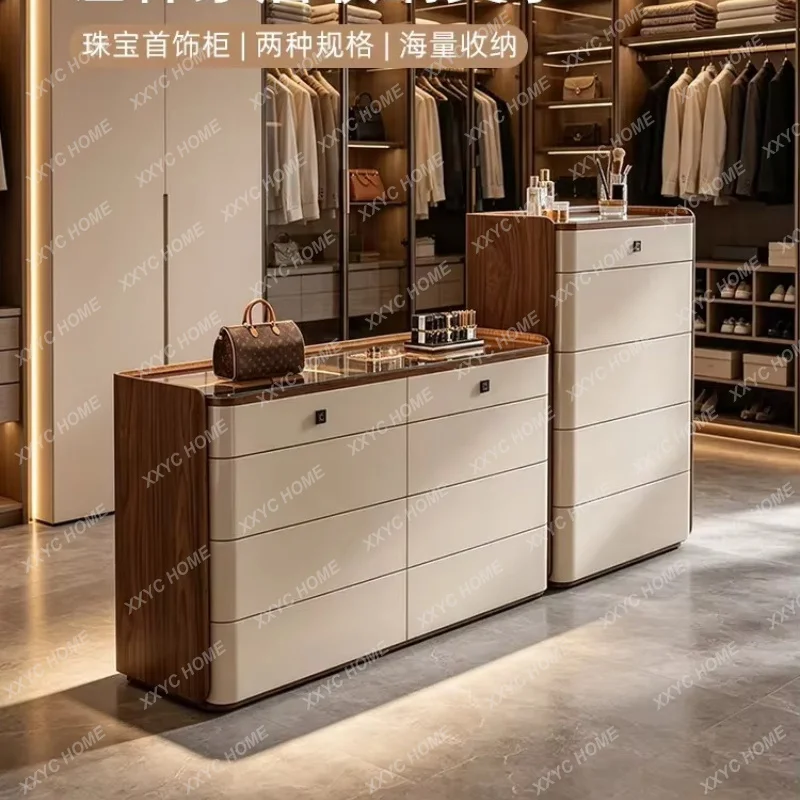 XX Dresser, jewelry cabinet, eight buckets, high-end locker, and fingerprint lock storage cabinet at the end of the bed.