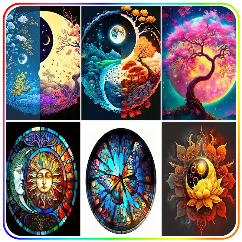 

SDOYUNO 5D Crystal Diamond Painting Abstract Tree Butterfly Moon Round Diamond Art Kit Adults Crafts Crystal Needle Arts Craft