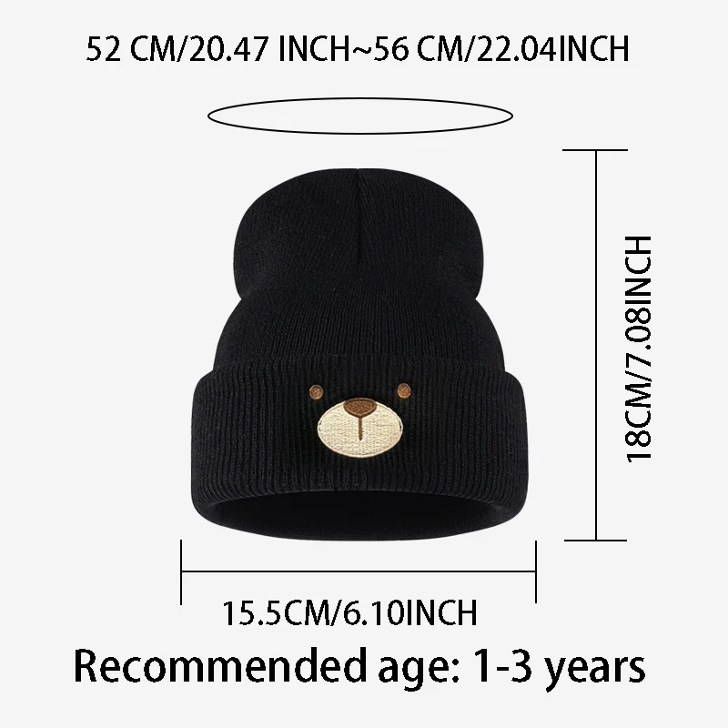 Fashion Lovely Toddler 1‑3Y Cuffed Knit Beanie Cute Bear Face Embroidery Cozy for Park Trip Daily Outing Playdate Holiday Gift view 2