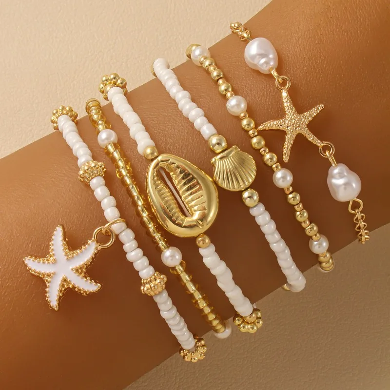 

Summer Fashion Casual Starfish Bracelet Women's Set Vacation Ocean Style Shell Bracelet Suitable for Women's Jewelry