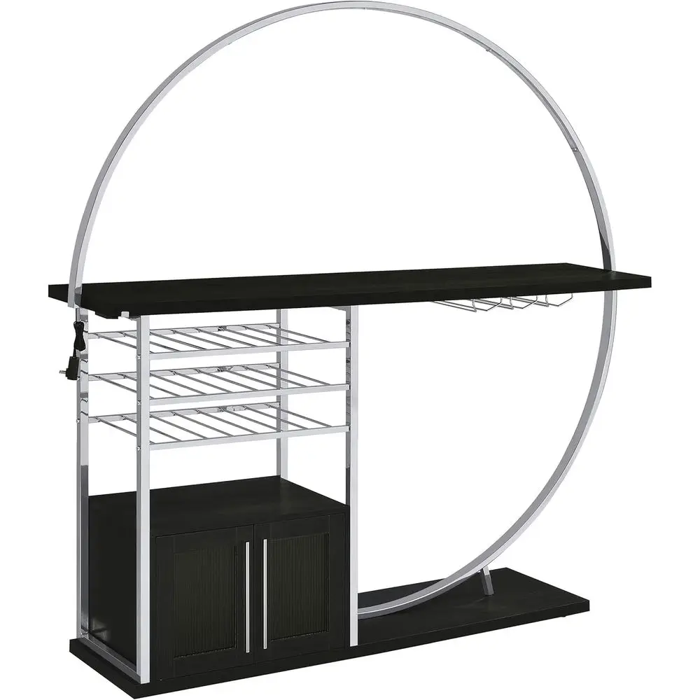 

2-Door Circular LED Bar Cabinet with 3-Tier Bottle Storage & Stemware Rack, Charcoal