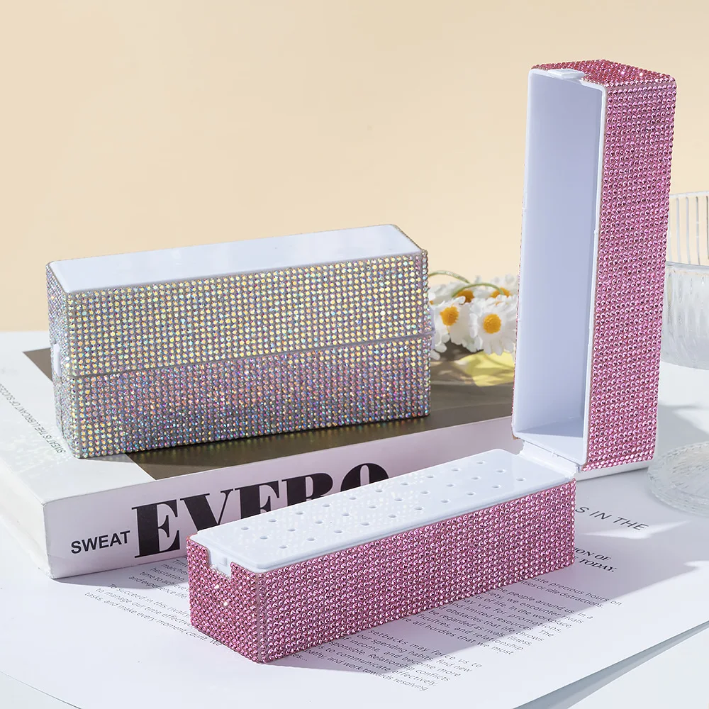 

New High-Value Full-Diamond Polishing Head Storage Box 30-Hole Nail Art Drill Bit Bracket Rhinestone Box