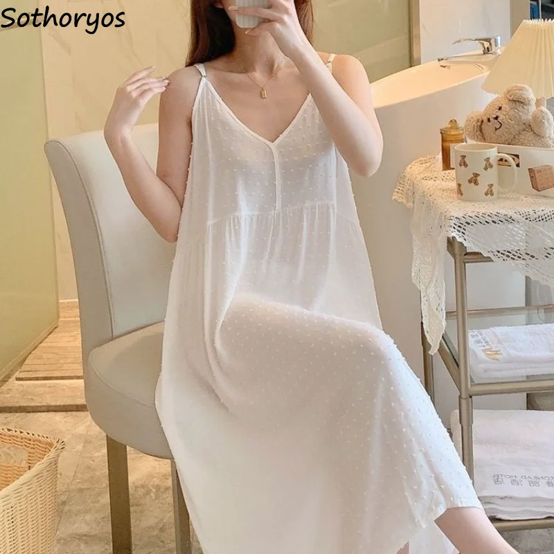 Nightgowns Women Solid Simple Summer New Daily Home Creativity All-match Cozy Elegant Popular Korean Style Ladies Personality