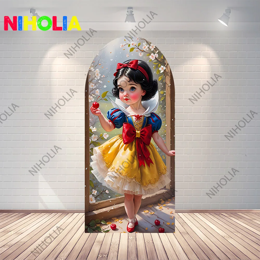 سنو وايت قوس خلفية استحمام الطفل صورة خلفية الفتيات حفلة عيد ميلاد Doubleside النسيج كابينة تصوير الدعامة