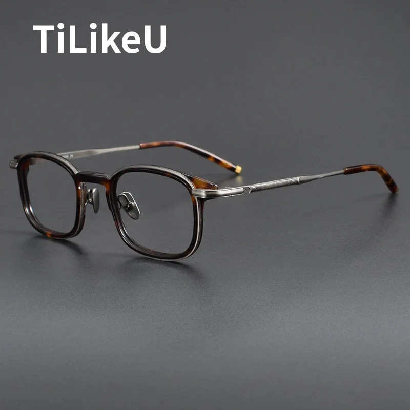 

Vintage Titanium Glasses Frames Square Acetate Rims Handmade Designer Retro Spectacle Frames Men Myopia Prescription Eyeglasses