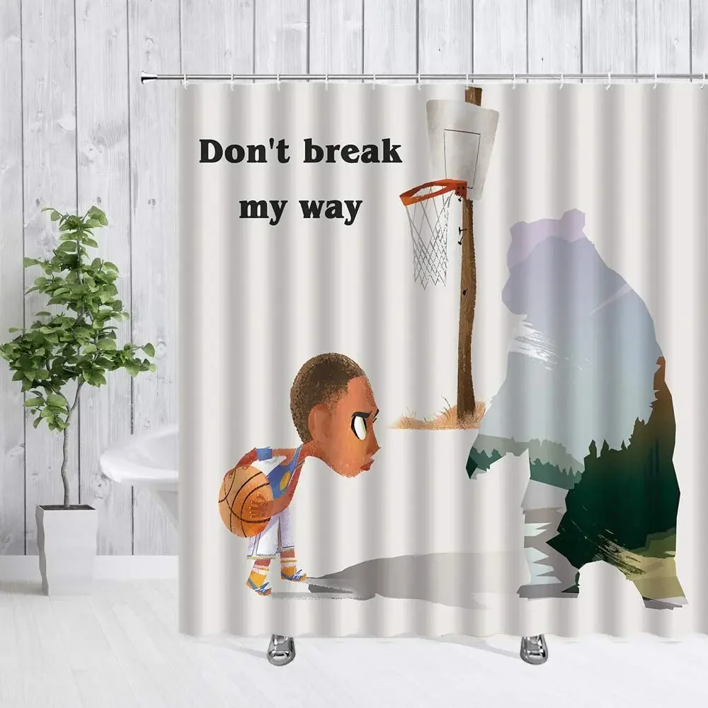 Basketball Kid Defense Bear Decor Kids Inspirational,Fabric Bathroom Set