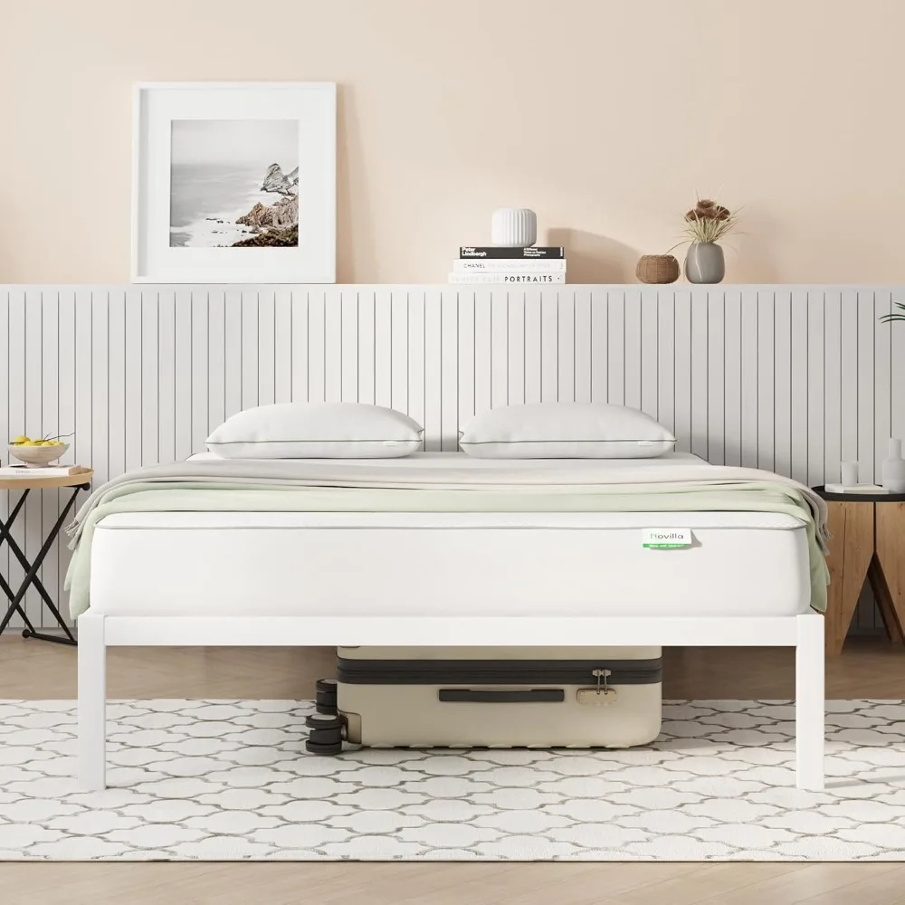 Metal Platform Bed Frame - Queen Size, Wood Slat Support, Heavy Duty, No Box Spring Required, Easy Assembly