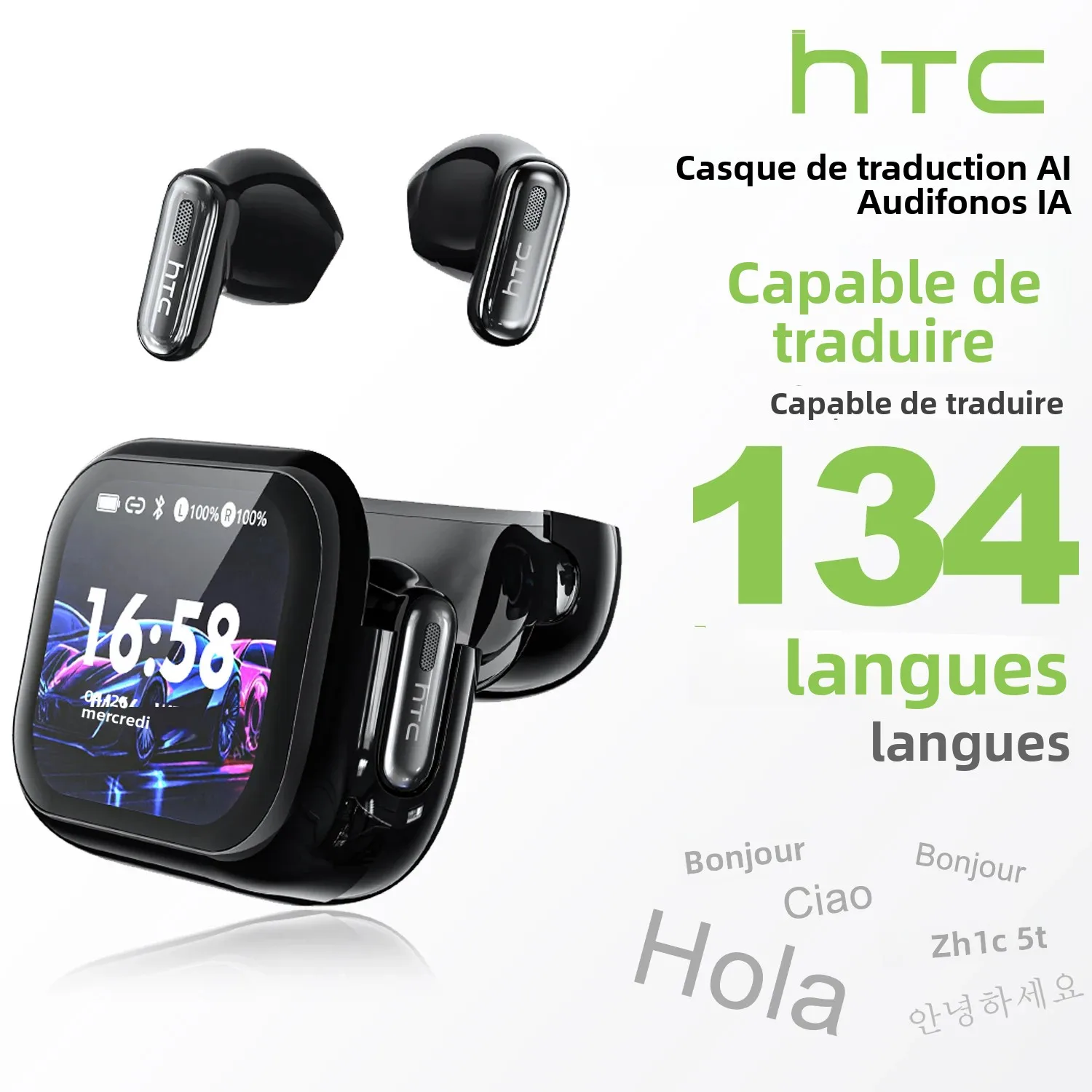 HTC NE68 Bluetooth écouteurs AI traducteur écouteurs écran LCD casque Sport sans fil casque réduction du bruit
