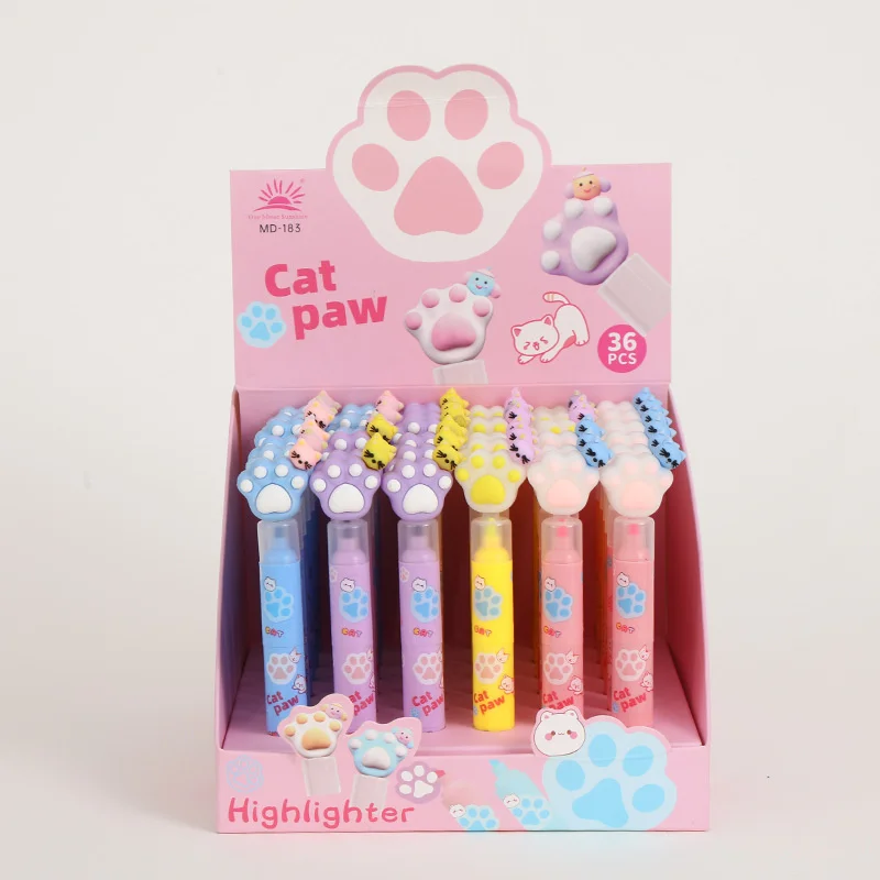 

36 pcs/lot Kawaii Cat Paw Highlighter Pen Cute 4 Colors Drawing Marker Pens Fluorescent PenOffice School Supplies