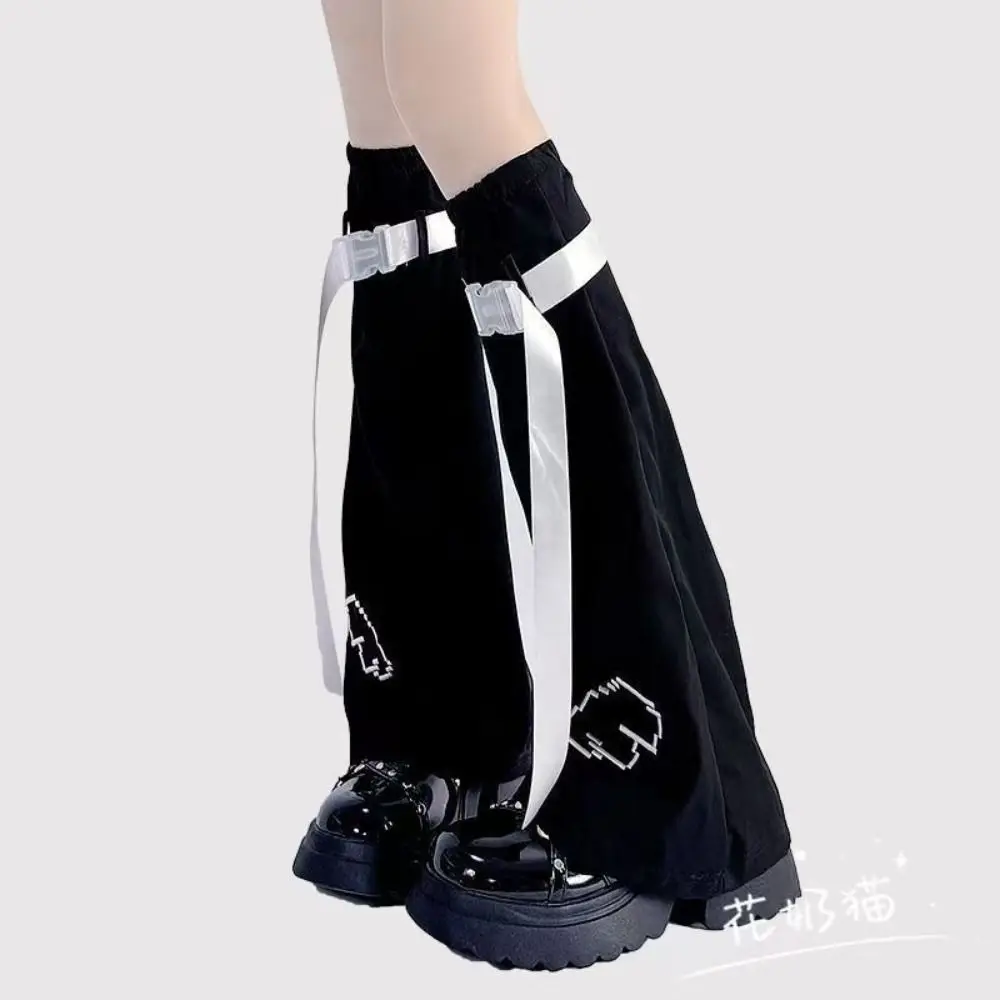 Blue White Buckle Leg Warmers Trumpet Shaped Wing Design Gothic Y2K Stockings Y2K Style Keep Warm High Tube Socks