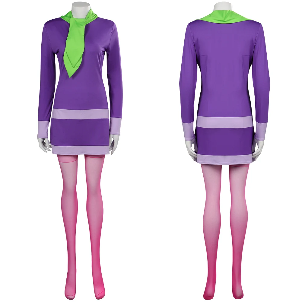 ชุดกระโปรงวิกคอสเพลย์ Daphne Blake สำหรับผู้หญิงชุดแฟนตาเซียชุดสำหรับผู้ใหญ่เด็กผู้หญิงชุดแต่งกายสวมบทบาท Baju karnaval วันฮาโลวีน