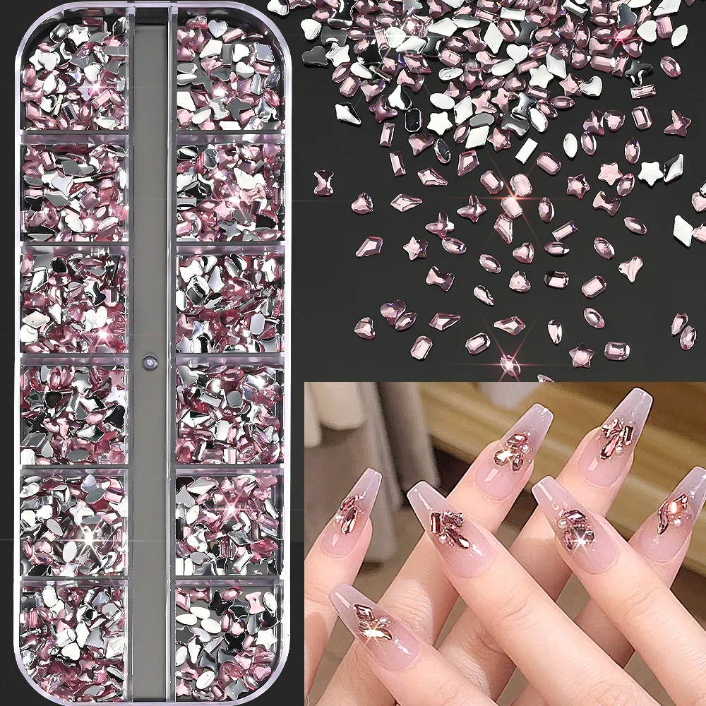 12Grids Mini Rhombus Flat Bottom AB Color Nail Art Crystal Gems Red Pink Nail Rhinestones Sparkling Jewelry DIY 3D Nail Art Decr