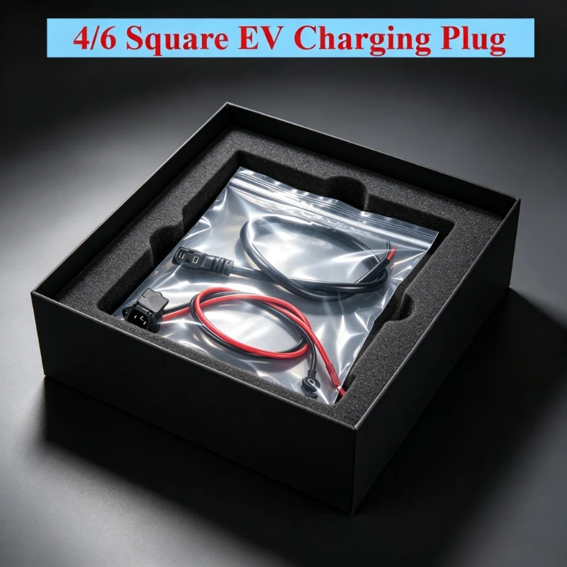 4/6 Square EV Charging Plug,3-Pin Universal Pure Copper Lithium Battery Male & Female Connector for Electric Vehicle Power Cable