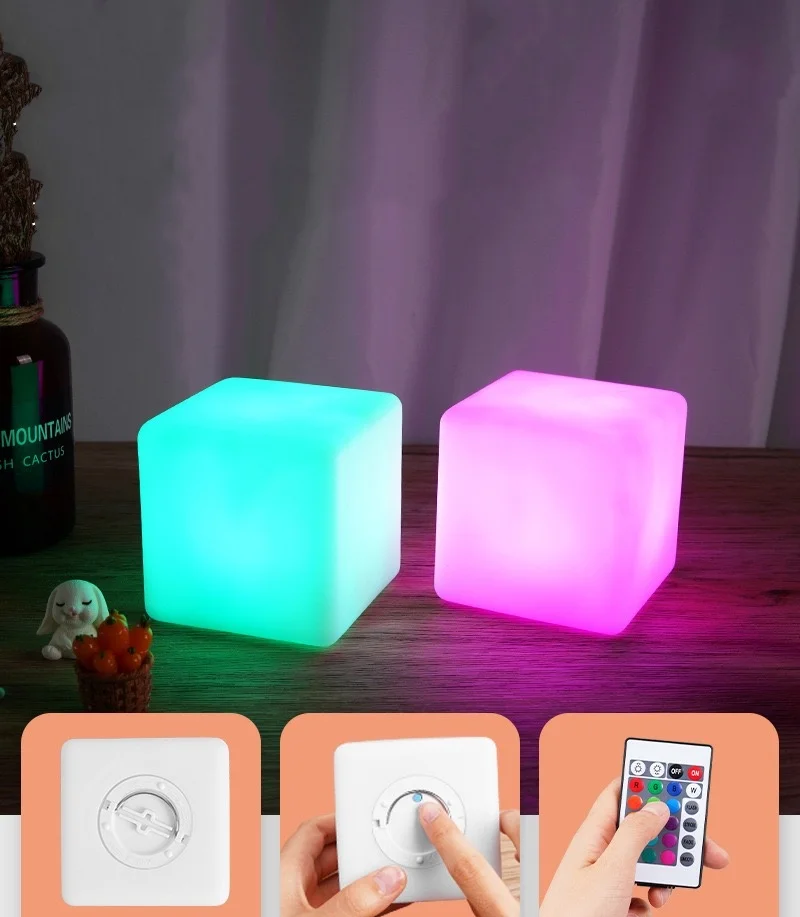 Dimmable LED cube Night Light Dimming Tesseract Mood lamp Remote controlled Rechargeable Waterproof Home table kid bedside Decor