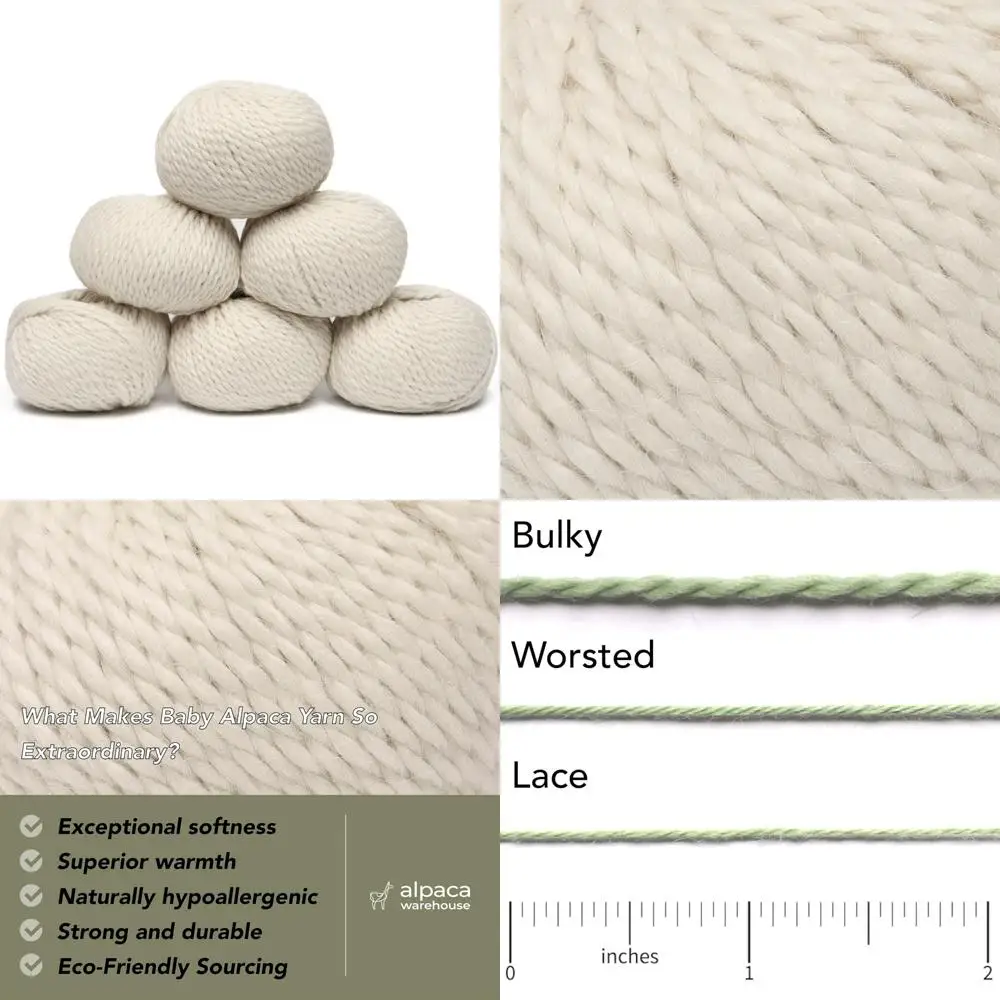

Bulky Weight Baby Alpaca Yarn Set of 6 Skeins - Heavenly Soft, Perfect for Knitting and Crocheting, Made in Peru, Ideal for Craf