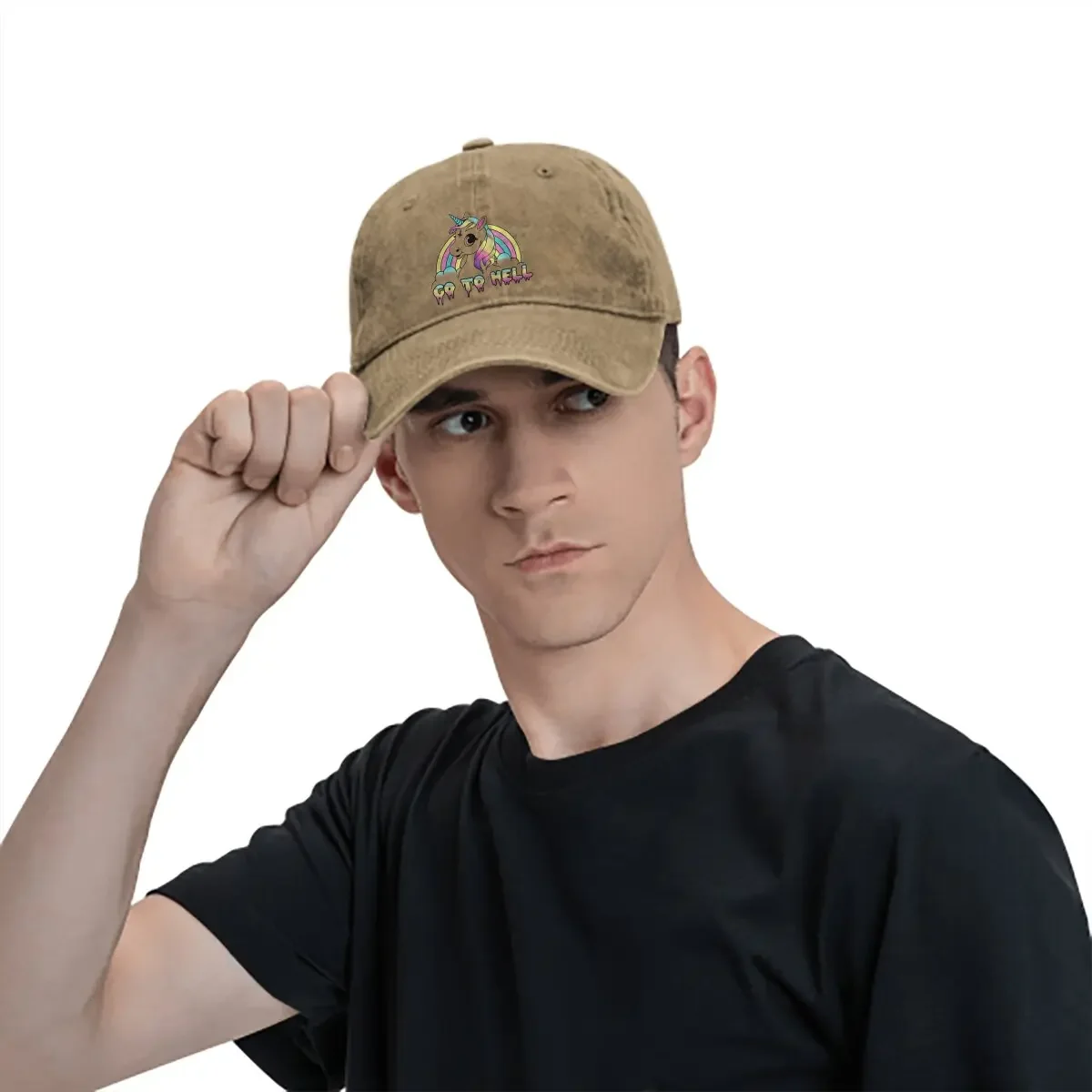 Boné de beisebol gótico para homens e mulheres, vá para o inferno, proteção viseira, snapback, unicórnio bonito, bonés de desenhos animados