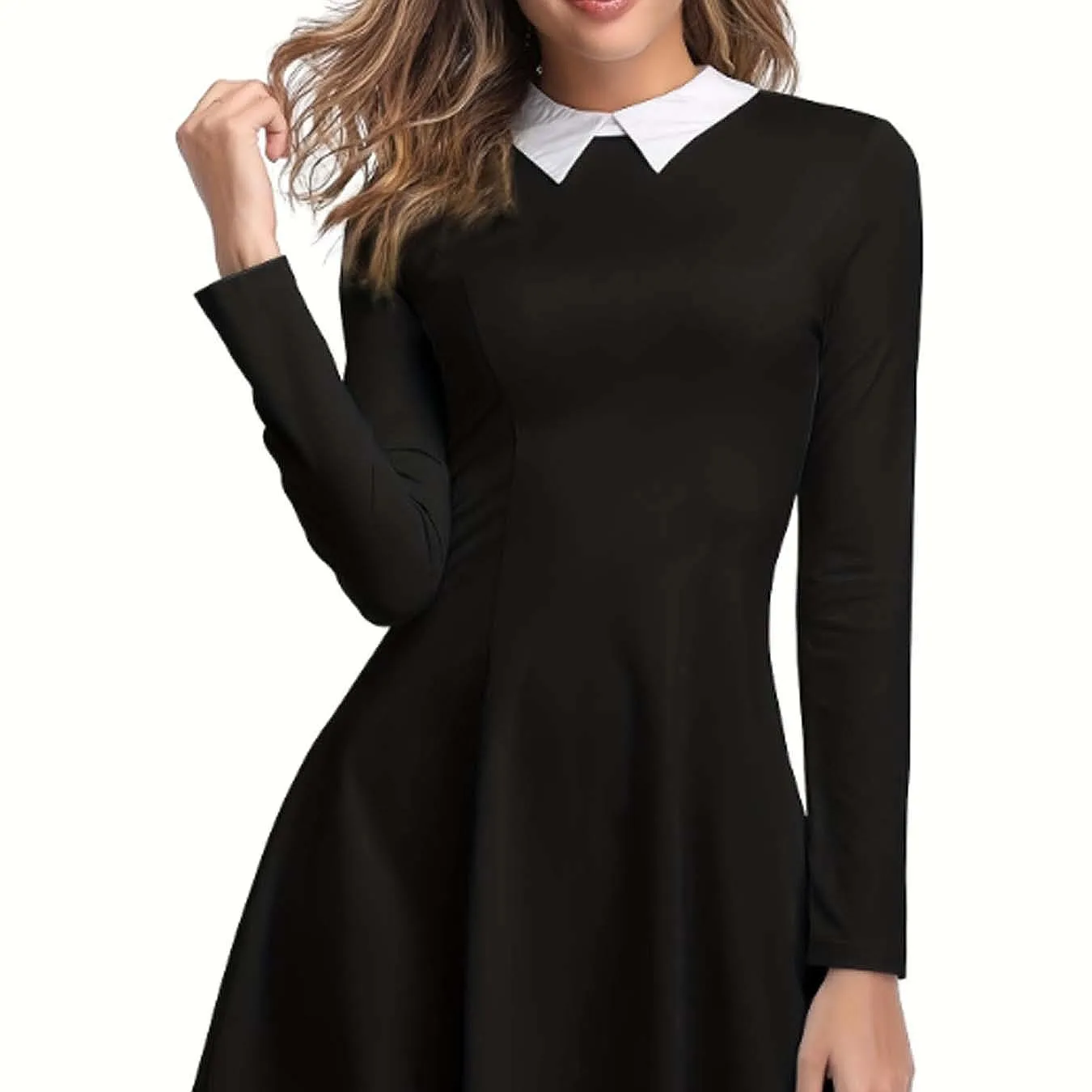 Elegant Long Sleeve Dress Women Vintage Black Slim Fit Flowy Midi Dresses Spring Summer Casual