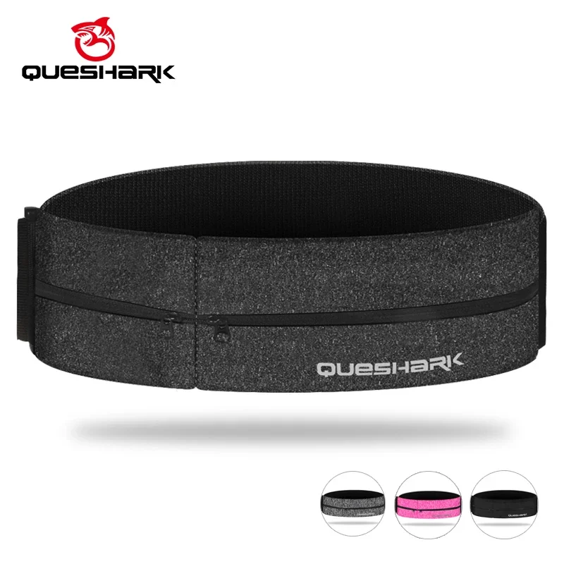 

Queshark Reflective Elastic Waistband Sport Bag Double Zipper Pocket Running Gym Yoga Waist Belt Pack Phone Waist Wallet Bag