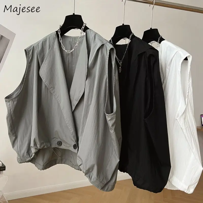 

M-4XL Baggy Vests Women Summer Unisex Chic Pure Ameircan Style Leisure Students Popular Streetwear Thin Overcoats Harajuku BF