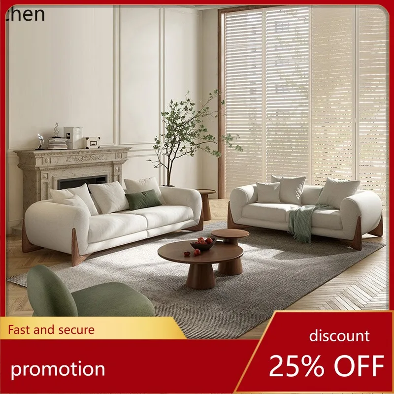 HXL Three-Seater Simple Solid Wood Sofa in White Ash Cream Style