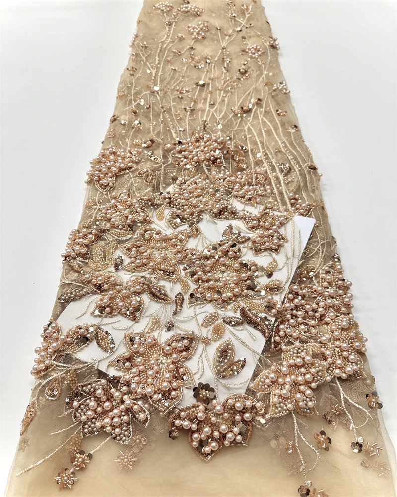 Madison Exquisite Luxury Handmade Embroidery Net Lace Fabric with Full Beads for Women's Wedding Fashion Design