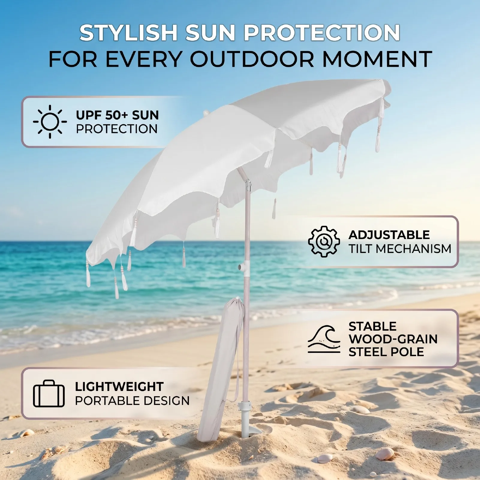 Fringed Patio Umbrella Sun Protection Lightweight Portable Tassel Beach Umbrella For Garden Yard Outdoor