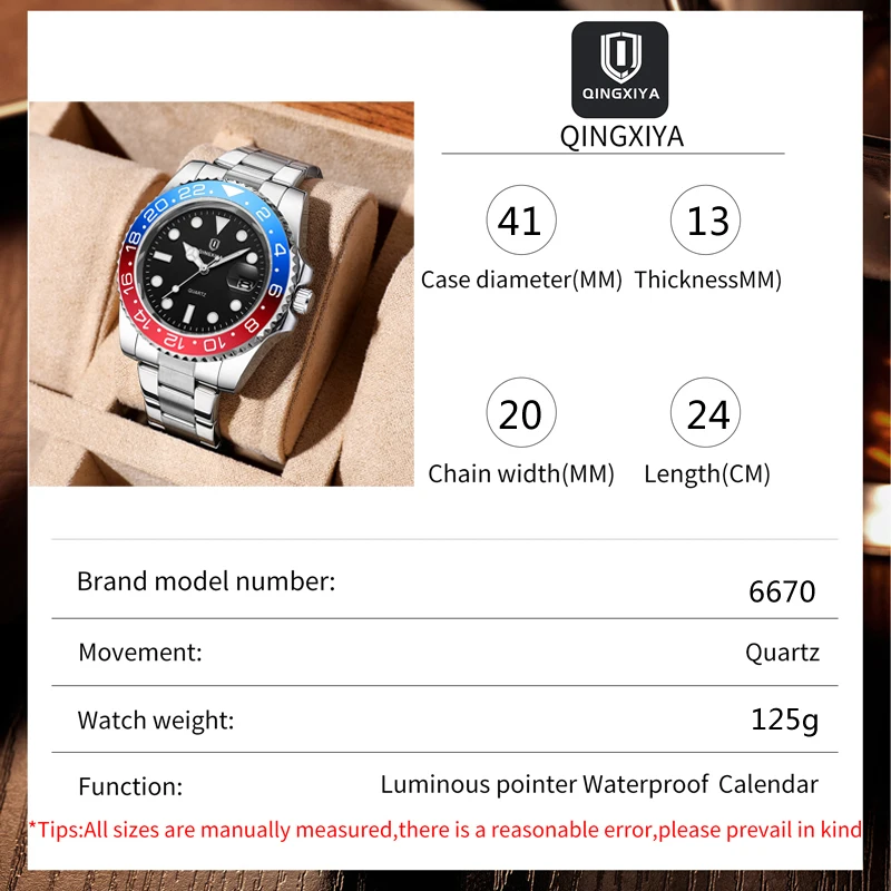 QINGXIYA-ساعة كوارتز رجالية ، فولاذ مقاوم للصدأ ، مقاوم للماء ، مضيء ، تاريخ ، فاخر ، علامة تجارية ، موضة جديدة