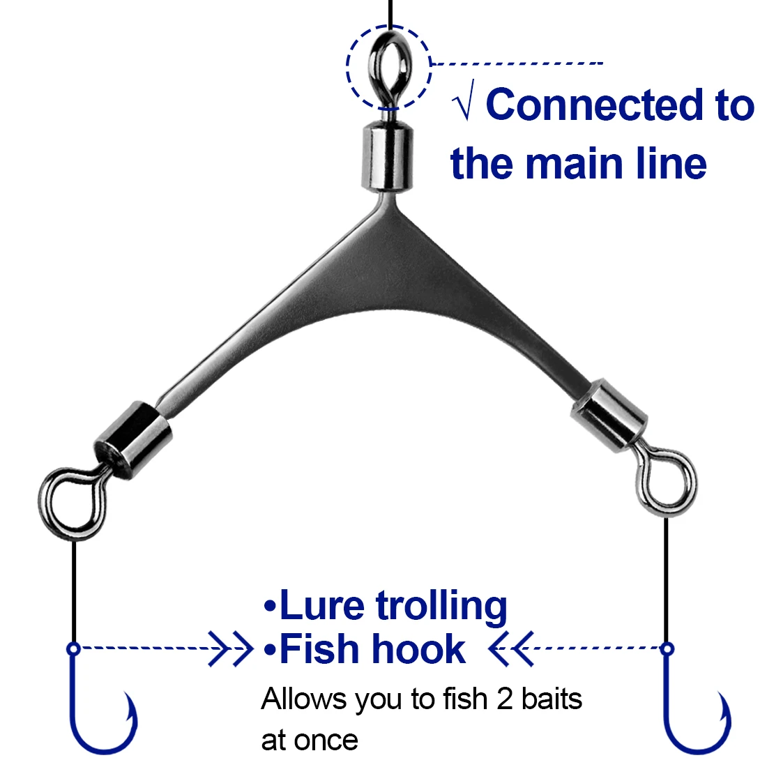 FishTrip 3 Way Swivel Rolling Swivel Fishing Spreader Bar Stainless Steel Fishing Line Break-away Spreader