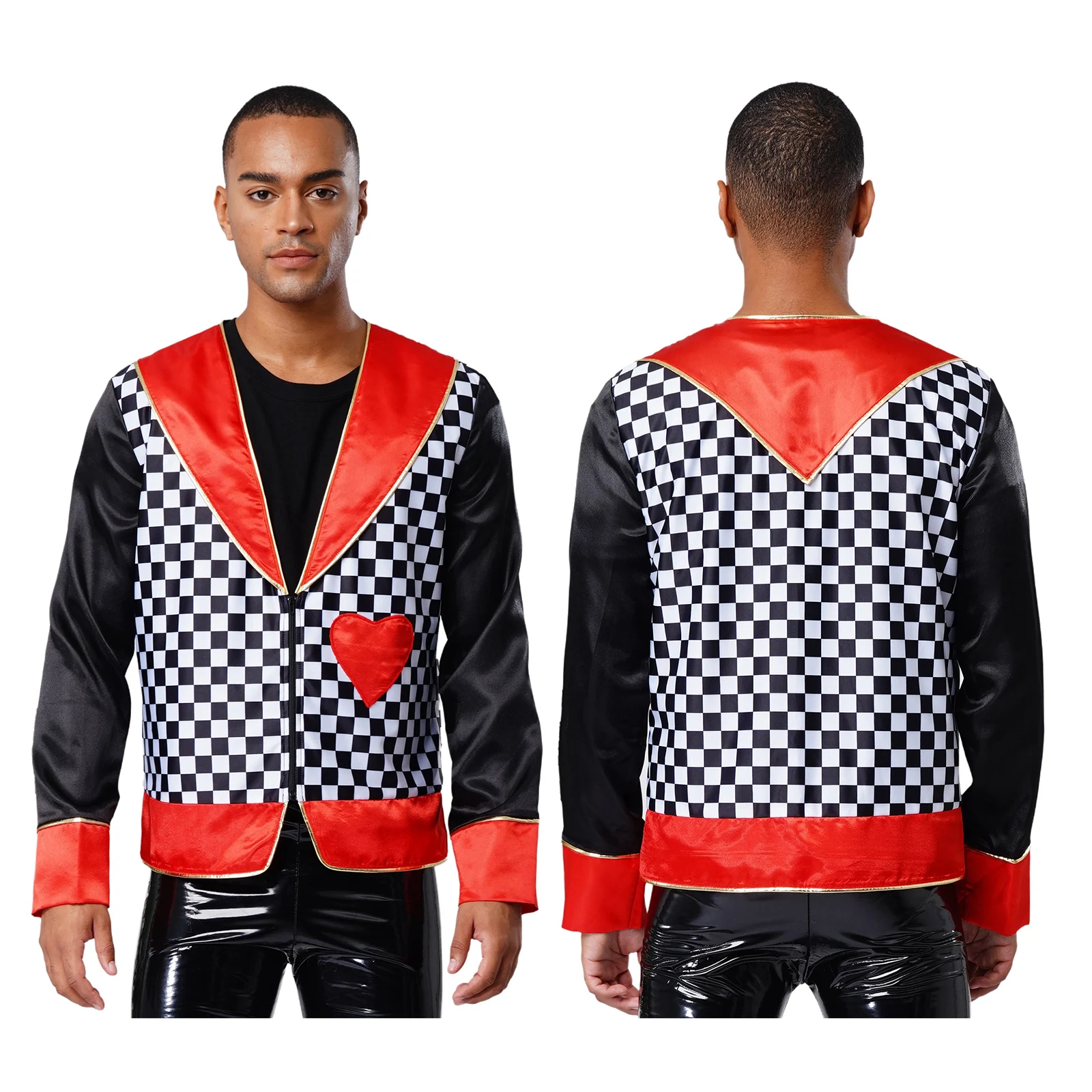 

Men King Prince Cosplay Performance Coat Outwear Plaid Long Sleeve Heart Pattern Jackets Halloween Stage Showings Outfits