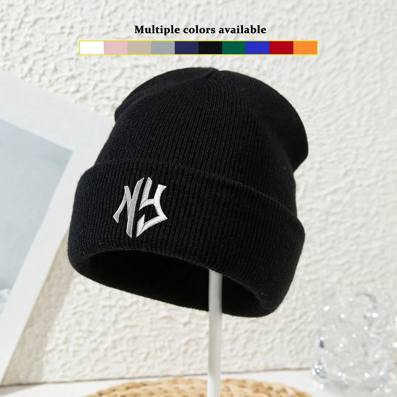 Unisex Embroidered Letter Outdoor Hiking Street Casual Acrylic Beanie Hat Solid Color Knitted Cap Autumn/Winter Fall Outfit
