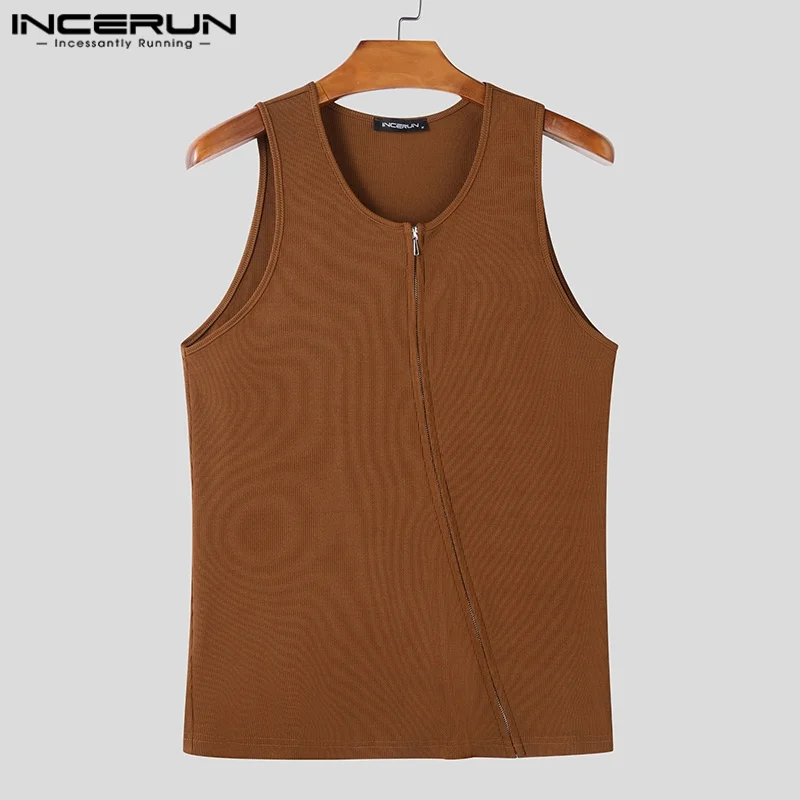 2026 männer Tank Tops Sommer Einfarbig Gestrickte Zipper Ärmellose Männliche Westen Streetwear Dünne Mode Männer Kleidung S-3XL INCERUN