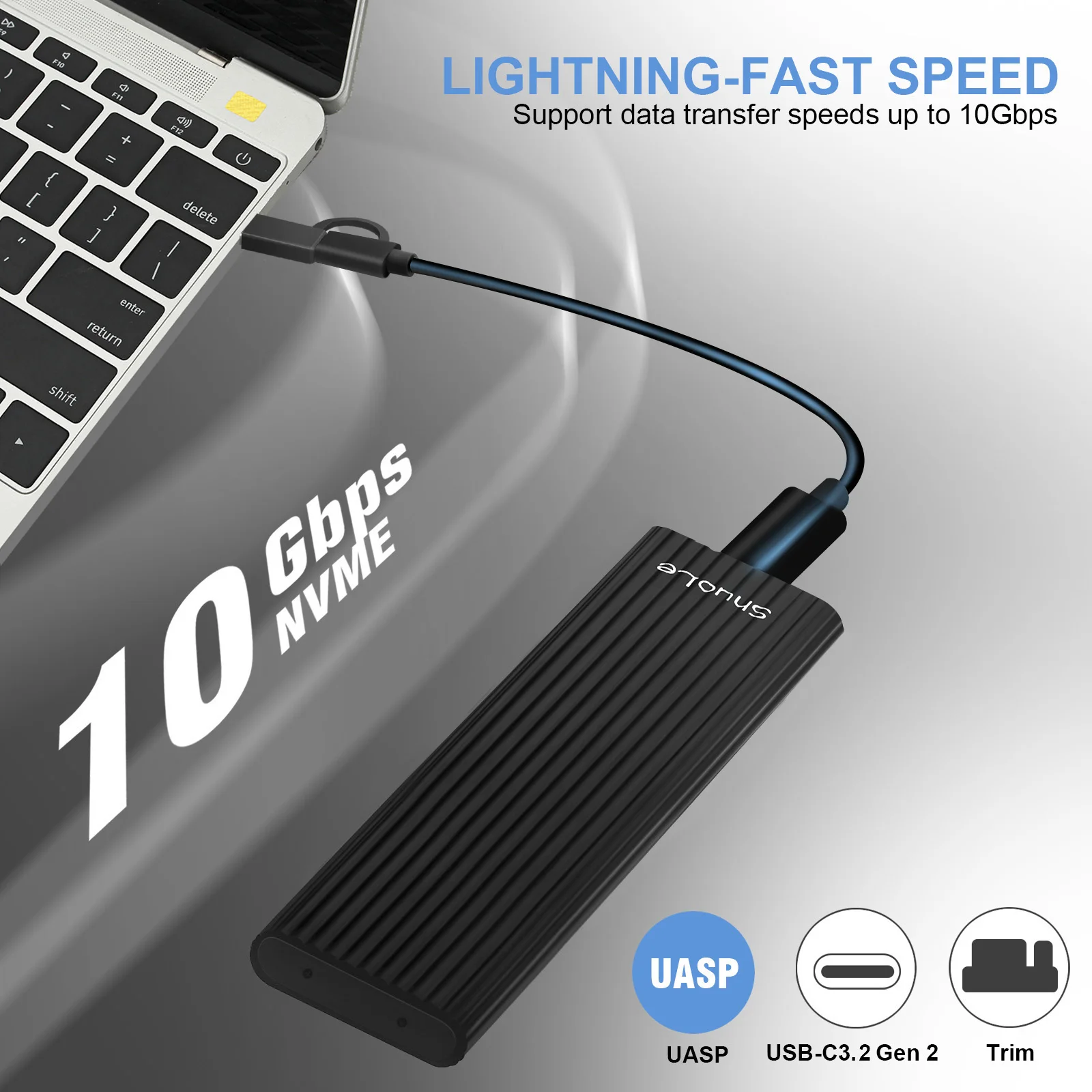 M.2 NVME PCIe SSD Case com USB Tipo C 10 Gbps Gabinete Externo Caixa de Disco Rígido para PCI-E M2 SSD - Suporte SSD