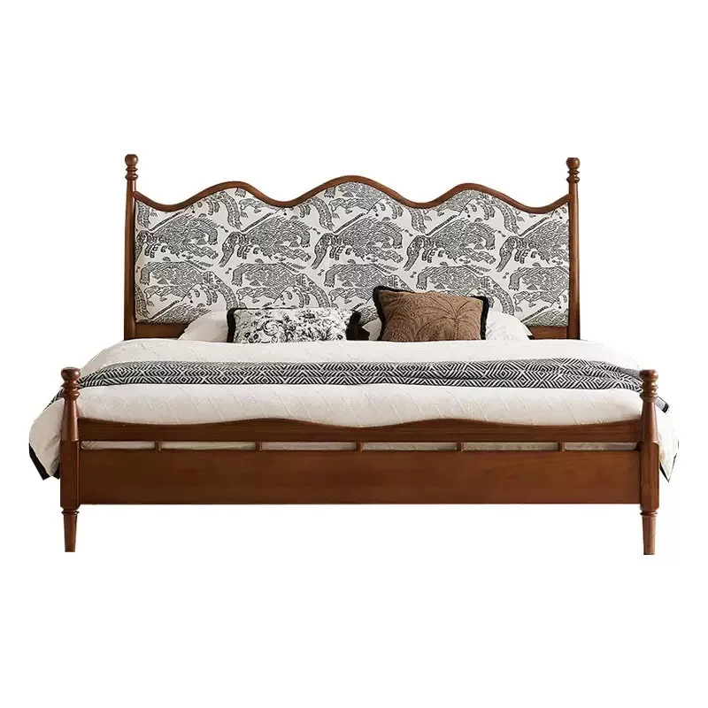 

French solid wood soft bag bed retro cream style 1.8m designer double bed bedroom furniture medium antique wedding bed