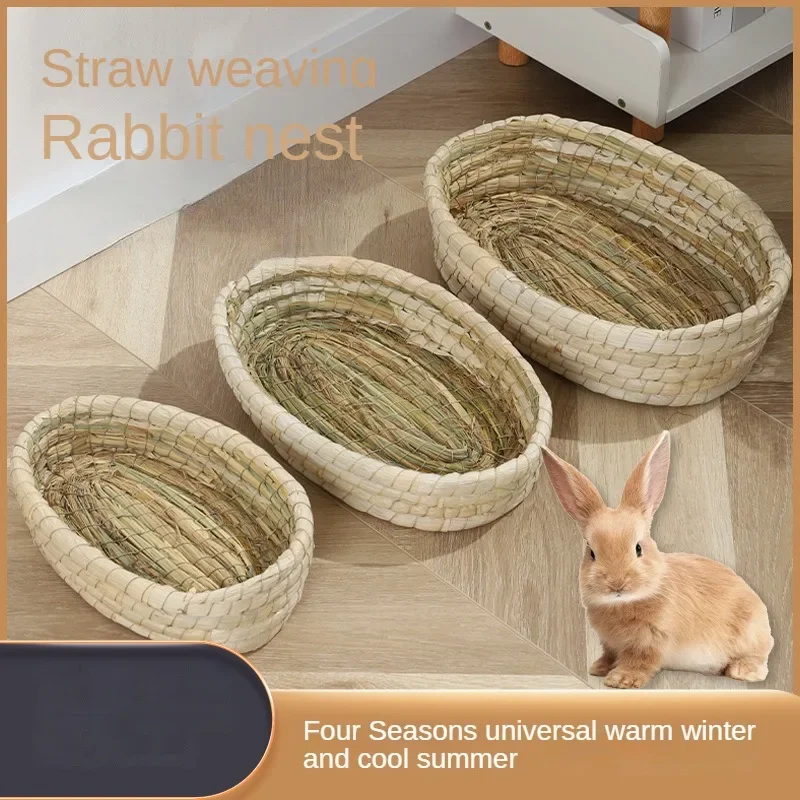 Handwoven Rabbit Grass Nest Housing Cage Rabbit Hamster Guinea Pig Breeding Breathable Warm Bed All Seasons Universal