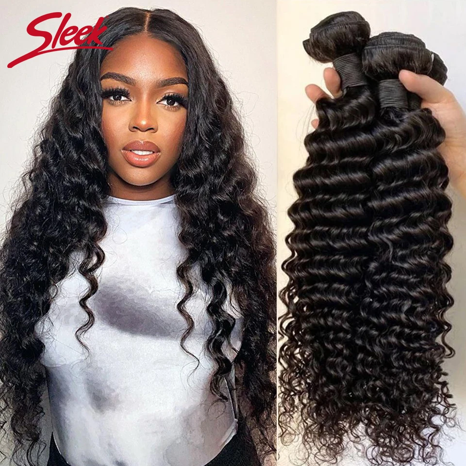 Sleek Brazilian 12A Deep Curly Wave Bundles Human Hair 100% Human Hair Unprocessed Virgin Wet And Wavy Human Hair Weave Bundles