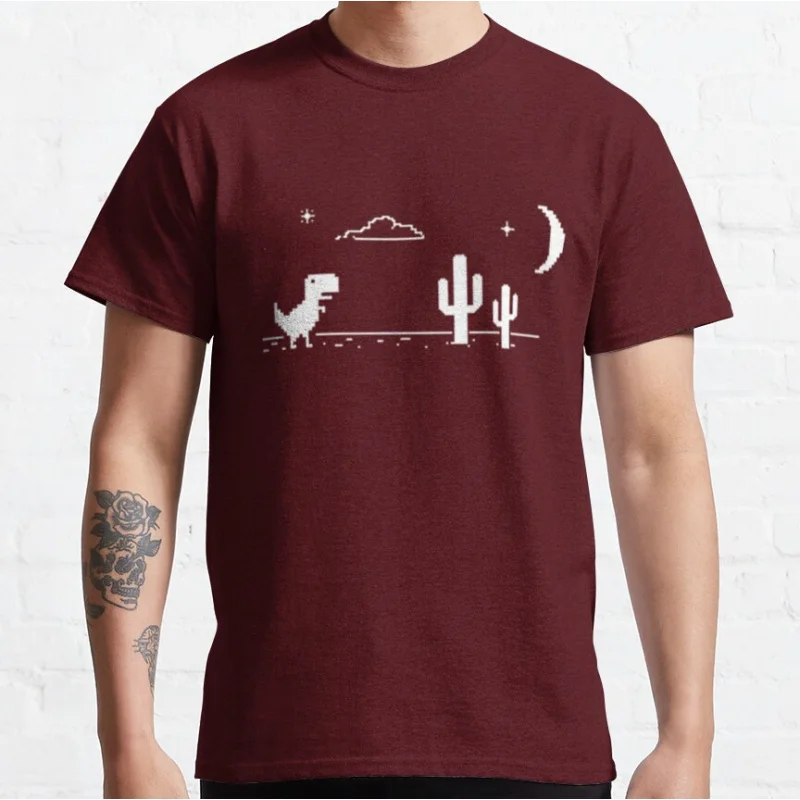 Funny offline Dino - Night Mode t rex 90s cartoon pixel video game dinosaur T-shirt for men large size Adult Tops S-6xl