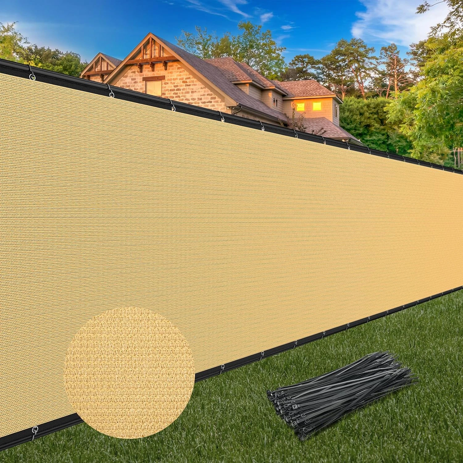 5x50ft Privacy Screen Fence , Outdoor Backyard sunshade windshield fence, Privacy fence screen, outdoor windscreen covered privacy screen, UV block, suitable for backyard garden terrace, zip tie includedt (5' x 50' Sand)