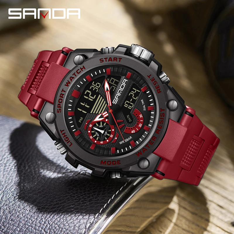 SANDA 3302 Men's Electric Watch Multi-Function Fashion Trend Outdoor Luminous Alarm Clock Waterproof Shockproof Wristwatch 2023