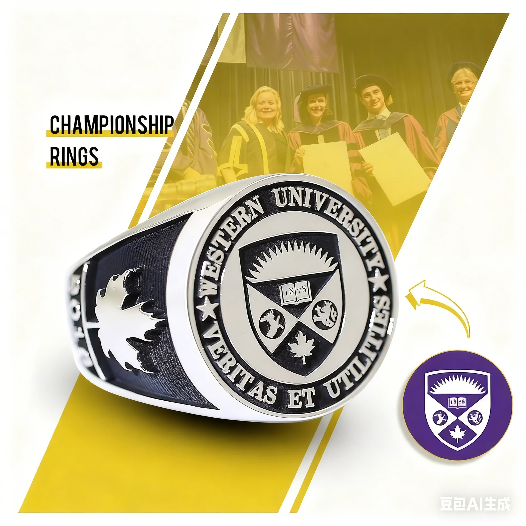 Silver graduation commemorative ring custom fashion retro classic design can be customized with name and pattern