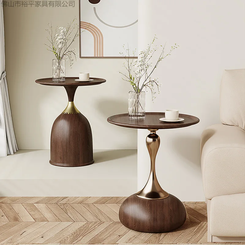 Walnut retro sofa side table mobile coffee  bedroom balcony mini small modern simple bedside