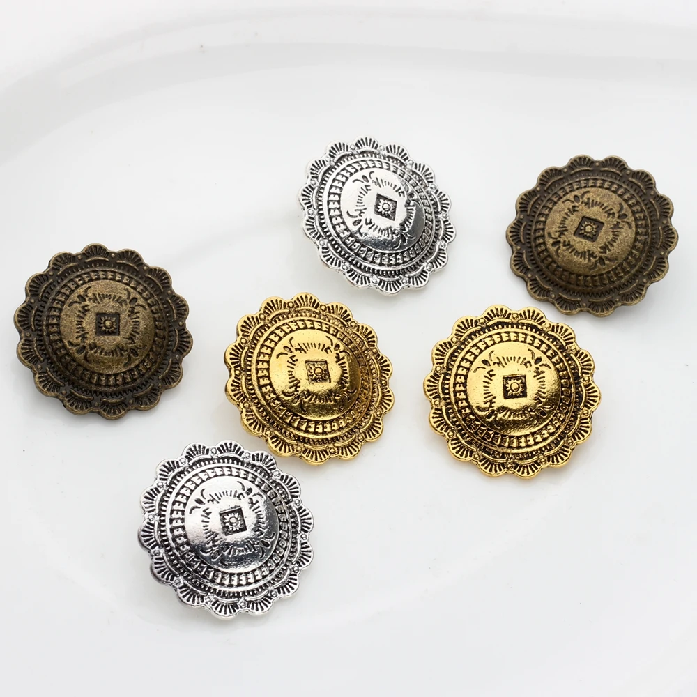 30mm 3pcs/lot Retro Zinc Alloy Charms Pendant /y Round Flowers Decorative Concho Button For DIY Jewelry Accessories