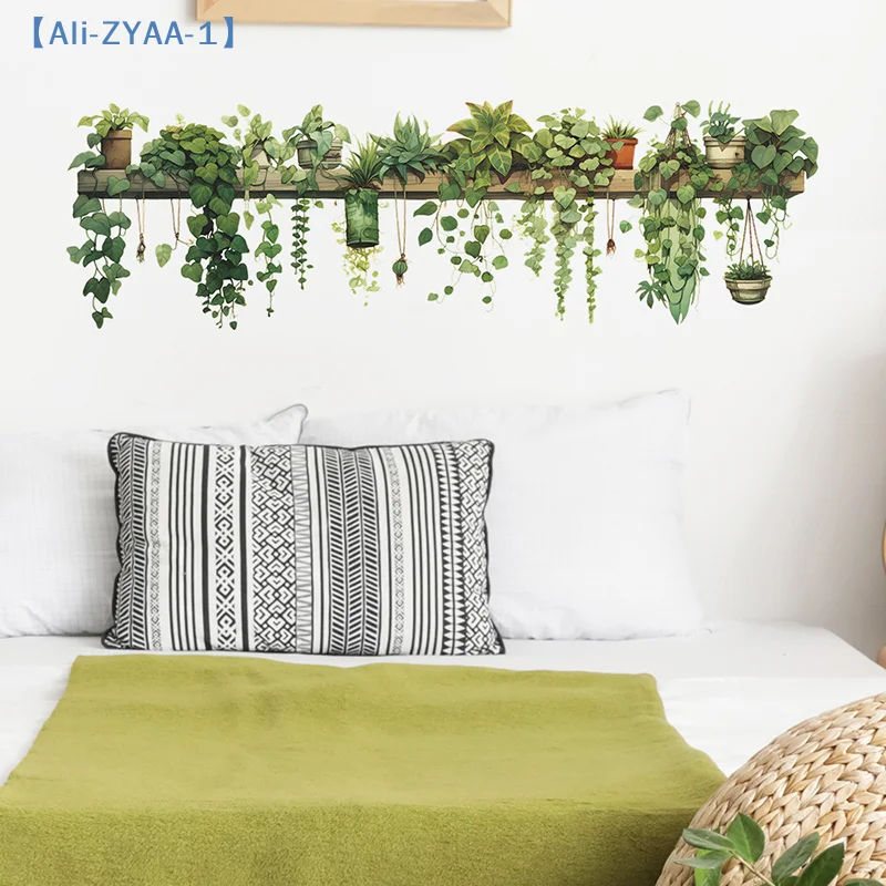 【ZYAA-1】1 Stück grüne Pflanzen, grüne Blätter, Hängekorb, Tapete, Schlafzimmer, Wohnzimmer, Wandverschönerung, dekorative Wandaufkleber